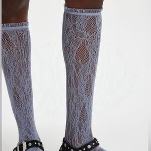Free People Liver’s Lace Patterned Knee-High Socks, lavender, NWT